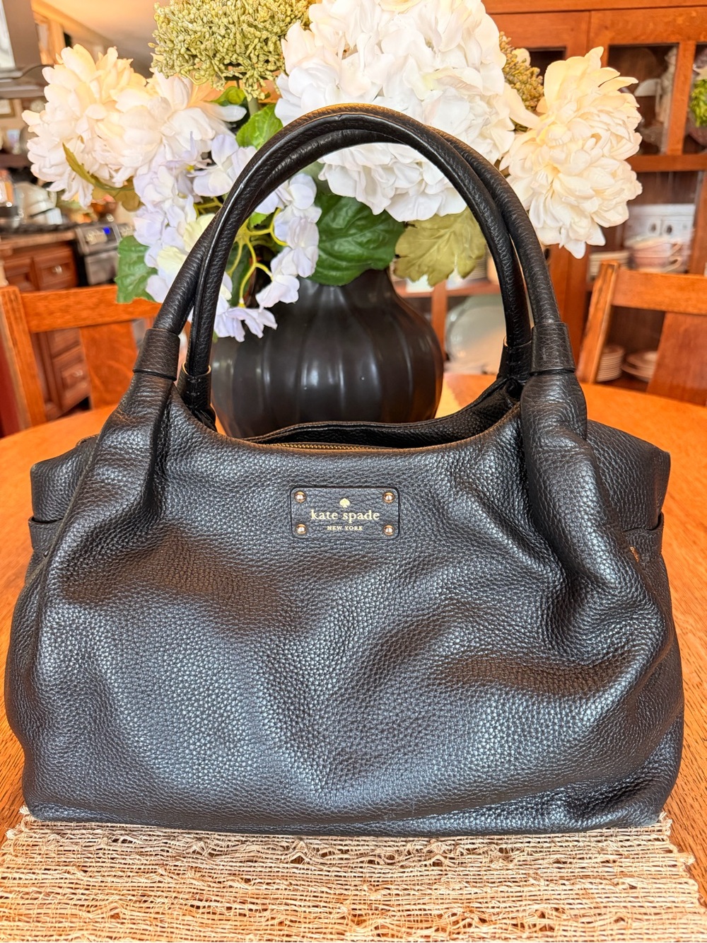 kate spade Black Pebbled Leather Satchel with Top Handles